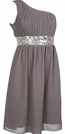 Kneelong One Shoulder Sequin Evening Dress Cocktail Grey Size 8