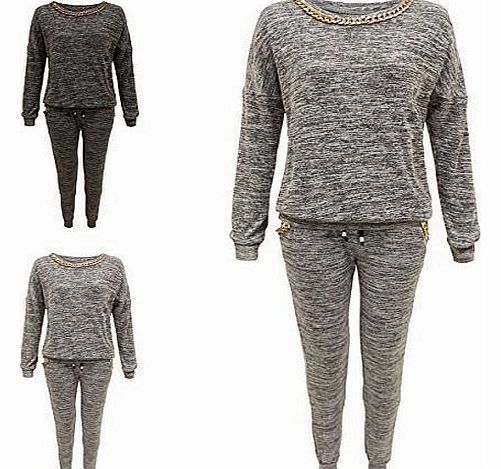 WOMENS LADIES FULL TRACKSUIT SWEATSHIRT TOP JOGGING BOTTOMS SET SPORT GYM SUIT (M/L - UK 10, Light Grey)