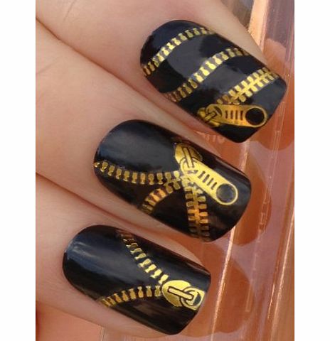 fat-catz-copy-catz NAIL ART WATER TRANSFERS STICKERS DECALS METALLIC GOLD FUNKY ZIPPER/ZIPS #397