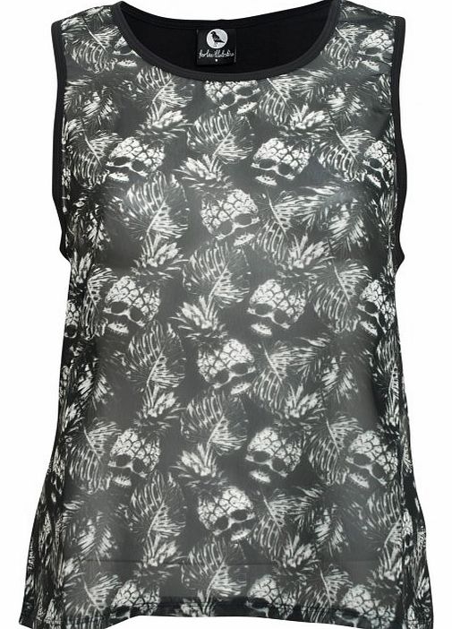 Fearless Illustration Pine Skull Chiffon Top