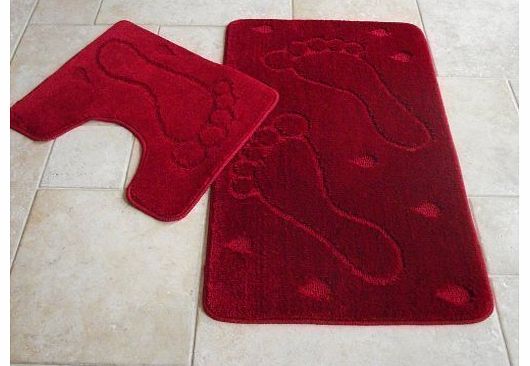 Wine Red Machine Washable 2 Piece Bath Mat Set