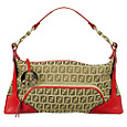 Beige & Red Zucchino Jacquard Front Pocket Bag