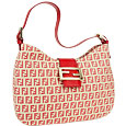 Beige & Red Zucchino Jacquard Medium Hobo Bag