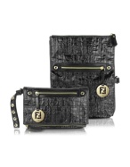 Black Patent Logo Embossed Wristlet Foldover