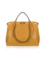 Camel Leather Peekaboo Satchel Bag