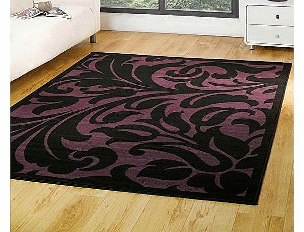 Flair Rugs Element Warwick Damask Rug, Black/Purple, 180 x 250 Cm