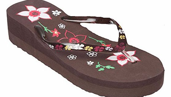 Ladies High Wedge Watrproof Summer Sandals Size 3 to 8 UK - HOLIDAYS & CASUAL (6 UK, Brown)