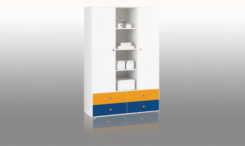 2 door 4 draw wardrobe - White Blue and Orange