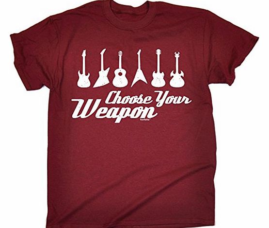 CHOOSE YOUR WEAPON - GUITAR (S - MAROON) NEW PREMIUM LOOSE FIT T-SHIRT - slogan funny clothing joke novelty vintage retro t shirt top mens ladies womens girl boy men women tshirt tees tee t-shirts shi