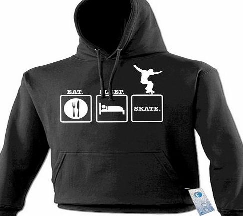 EAT SLEEP SKATE (M - BLACK) NEW PREMIUM HOODIE - skateboard street gear wheeles pads knee elbow helmet Slogan Funny Novelty Vintage retro top clothes Unisex Mens Ladies Womens Girl Boy Sweatshirt Hood