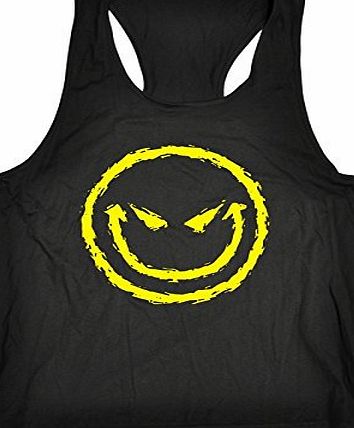 EVIL SMILEY FACE (S/M - BLACK) NEW PREMIUM TANK VEST TOP (TX001) - Slogan Funny Clothing Joke Novelty Vintage retro Mens Boy Men tshirt Tees Tee muscle gym fitness workout sports gift ideas for him go