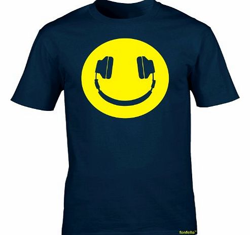 HEADPHONE SMILEY (S - OXFORD NAVY) NEW PREMIUM LOOSEFIT T SHIRT - Slogan Funny Clothing Joke Novelty Vintage retro top Mens Ladies Womens Girl Boy tshirt Tees Tee t-shirts shirts Fashion Urban Cool ge