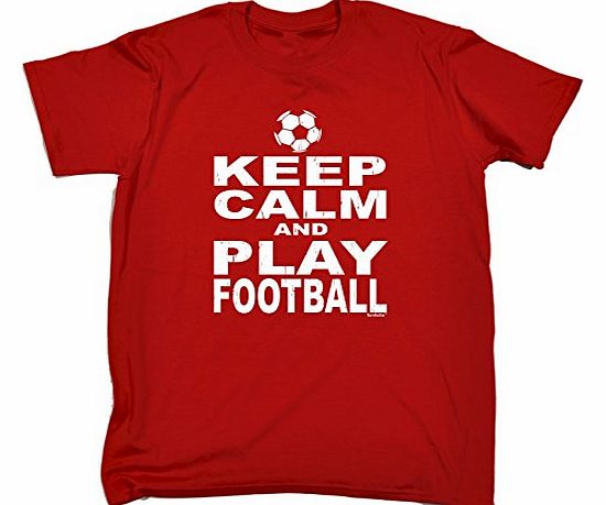 KEEP CALM AND PLAY FOOTBALL (L - RED) NEW PREMIUM LOOSE FIT T-SHIRT - slogan funny clothing joke novelty vintage retro t shirt top mens ladies womens girl boy men women tshirt tees tee t-shirts shirts