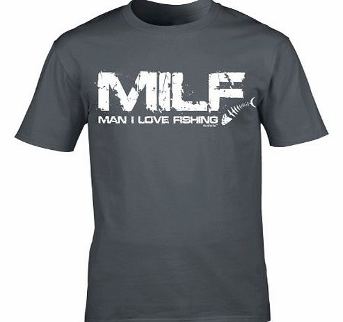 MILF - MAN I LOVE FISHING (M - CHARCOAL) NEW PREMIUM LOOSEFIT T SHIRT - slogan funny clothing joke novelty vintage retro top mens ladies womens girl boy men women tshirt tees tee t-shirts shirts fashi