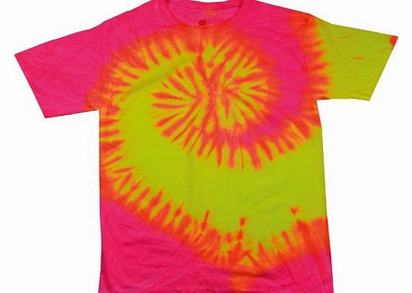 PLAIN (S - RAINBOW FLURO SWIRL) NEW PREMIUM TIE DYE T SHIRT - Blank Novelty Boots Wellies Bestival Creamfields Global Gathering Reading the garden party glastonbury tickets Vintage retro top clothes U