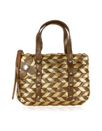 Brown and Gold Italian Woven Leather Mini Bag