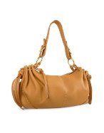 Camel Soft Pebble Italian Leather Hobo Bag