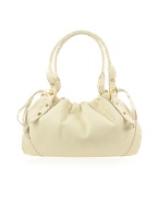 Ivory Italian Genuine Leather Drawstring Tote Bag