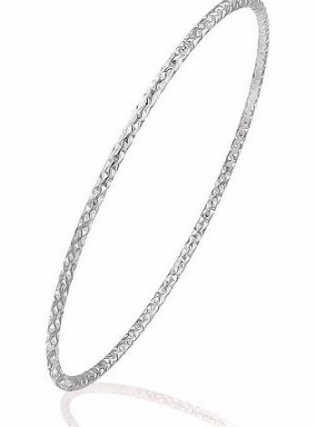 9ct White Gold, Diamond Cut Bangle of 6.5cm Diameter