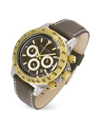 Forzieri Ariel - Dark Brown Leather Strap Chrono Date Watch