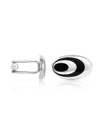 Black Enamel Silver Plated Oval Cuff Links