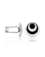 Black Enamel Silver Plated Round Cuff Links