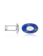 Blue Enamel Silver Plated Oval Cuff Links