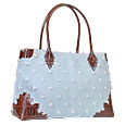 Capaf Denim and Alligator Leather Trim Tote Bag