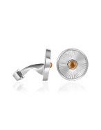 Citrine Cabochon Stone Sterling Silver Round Cufflinks