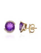 Diamond and Amethyst 18K Gold Earrings