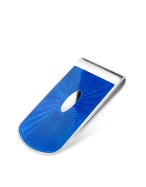 Blue Enamel Engraved Sterling Silver Money Clip