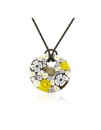 Iris - White and Yellow Murano Glass Pendant w/Rubber Lace