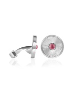 Pink Tourmaline Cabochon Stone Sterling Silver Round Cufflinks