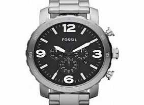 Fossil Mens Nate Chronograph Black Steel Watch