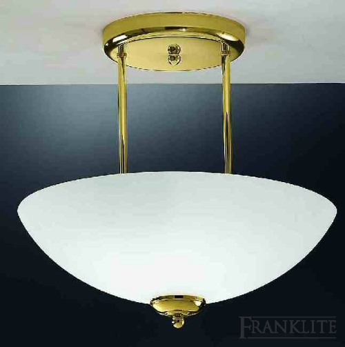 Brass finish semi-flush fitting with satin opal glass.