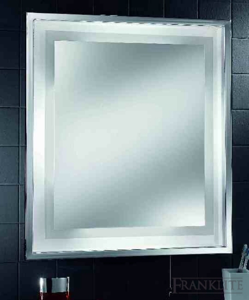 Illuminated bathroom mirror with pull switch.