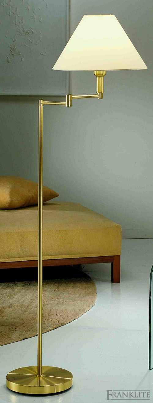 Satin brass finish swing arm with cream shade