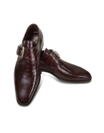 Handmade Burgundy Croco Stamped Monk Strap Shoes