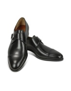 Black Calf Leather Monk Strap Shoes