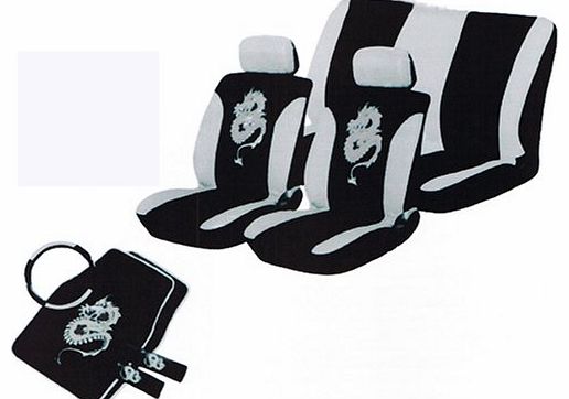 BRAND NEW 13 PIECE ***GREY*** DRAGON PRINT CAR SEAT COVERS