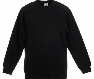 Fruit of the Loom  Kids Childrens Raglan Style Sweatshirt Black 9-11 Years