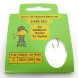 10 FTD HAIR RIG Barbless Fishing Hooks to Nylon Size 6 Carp Bream Tench Barbel