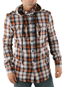 Orange Mix Vay Hooded Check Shirt