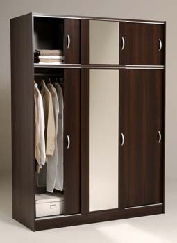 Blithe Sliding 3 Door Mirrored Wardrobe in Dark