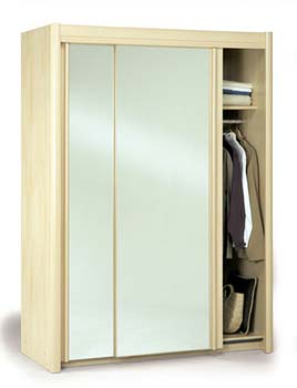 Carlene Mirrored Wardrobe in Light Beech