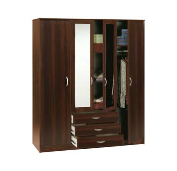 Cyclone 4 Door 3 Drawer Wardrobe in Dark Walnut