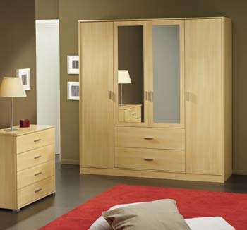 Inigo 4 Door Wardrobe in Light Beech