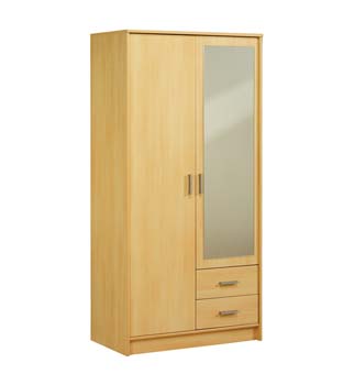 Initial Mirrored Double Wardrobe in Light Beech
