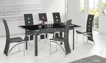 Morinda Black Glass Extending Dining Set