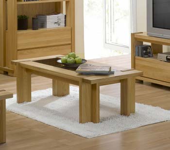 Nexo Light Oak Rectangular Coffee Table with Glass